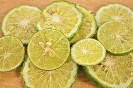 Many pieces of bergamot and lemon textureの写真素材