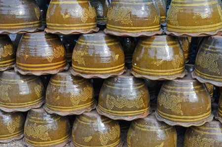 Upside down texture of ceramic potsの写真素材