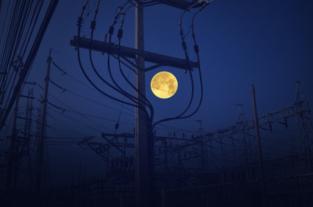 Big full moon over powerhouseの写真素材