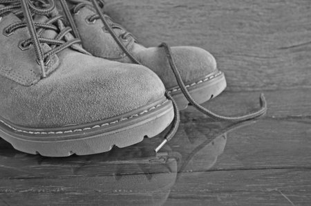 Black and white image of leather shoesの写真素材