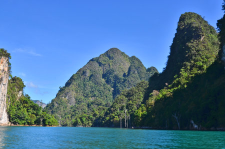 Beautiful mountains in the lake with blue sky