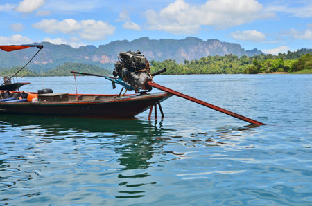 Engine power of motor boat in the lake