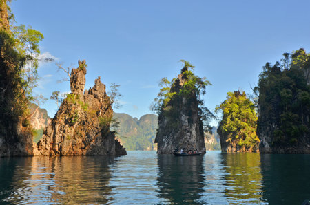 Beautiful small mountains in the lake