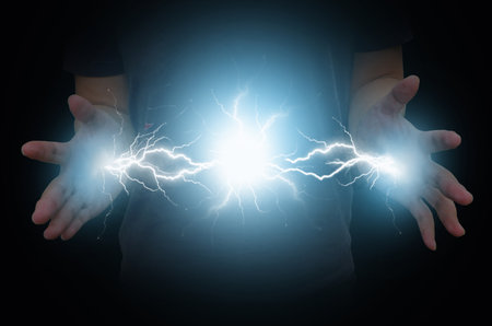 Electric power from hands of magic manの写真素材