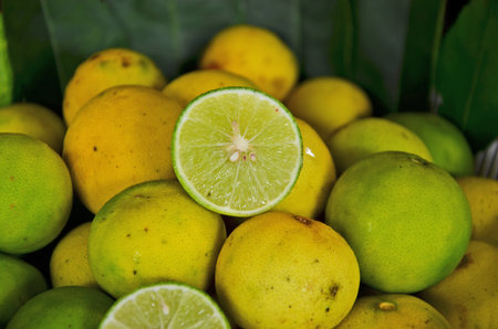 Cross section of ripe lemon on the heapの写真素材