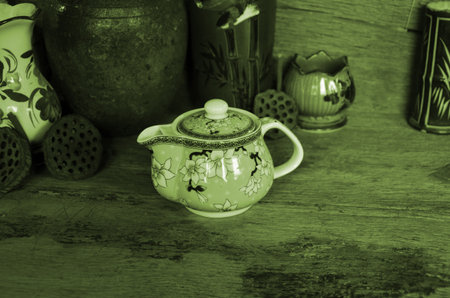 Vintage picture of beautiful Thai style tea potの写真素材