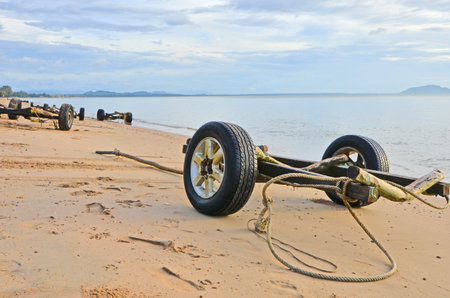 Trolley cart for boat carrying on the beachの写真素材