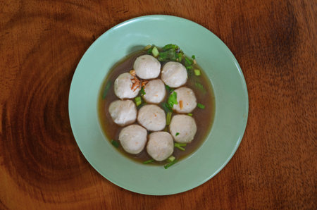 Yummy pork ball in Chinese noodle soupの写真素材