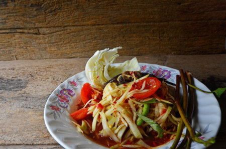 Top hit Thai fast food style is papaya salad dishの写真素材