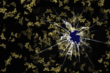 Hole in broken golden butterfly black glass texture1