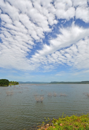 Beautiful with clouds in blue sky over the lakeの写真素材