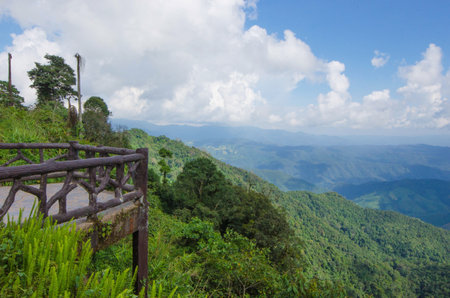 Brown balcony beside deep valleyの写真素材