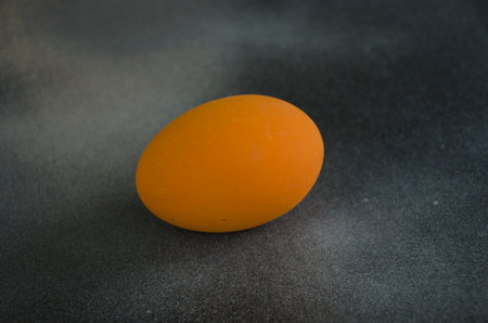 Beautiful orange egg on art floorの写真素材