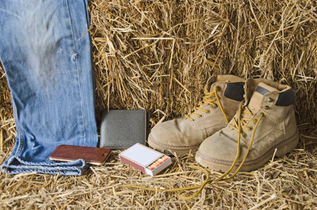 Materials for a trip on straw heapの写真素材