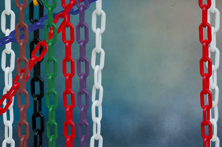 Art of colored chains on blue backgroundの写真素材