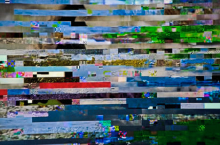 Blurry image of colored pattern of damaged movies on television screenの写真素材