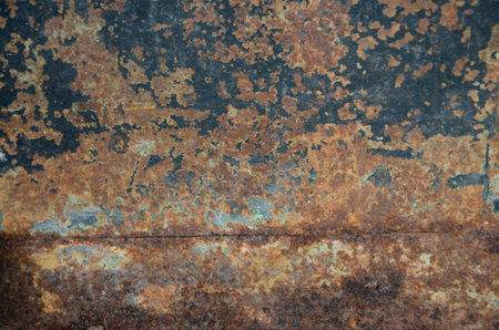 Brown rusty pattern details on old steel plate texture after gotten wet