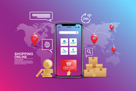 Shopping online on website or mobile application conceptのイラスト素材