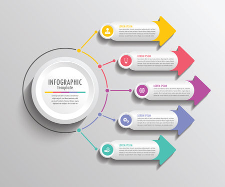Infographic business icon template design with 5 stepのイラスト素材
