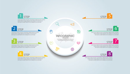 Infographic vector design business icons template 8 stepのイラスト素材