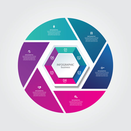 Infographic vector design business icons template 6 stepのイラスト素材