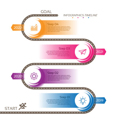 Presentation business timeline infographic template circle elements gradient with 4 stepのイラスト素材