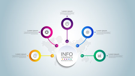 Presentation business infographic template circle elements gradient with 5 stepのイラスト素材