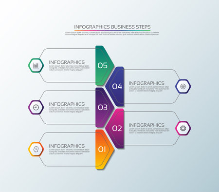 Presentation business infographic template elements gradient with 5 stepのイラスト素材