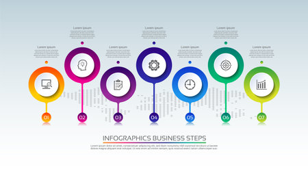 Presentation business infographic template circle elements gradient with 7 stepのイラスト素材