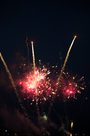 Firework burst in the sky during anniversaryの写真素材