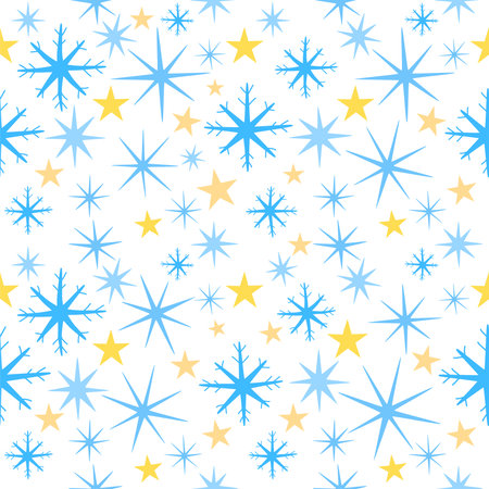 joyful nice winter christmas seamless pattern with snowflakes  and stars. Vector. Suitable for new year wrapping paper for presents etcのイラスト素材