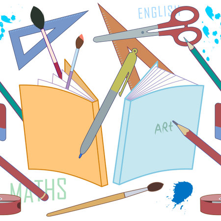 school supplies, stationery - colorful seamless pattern representing education theme. vector