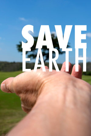 Save Earth awareness for global warming, generation Z reach hand to save a big tree in a park.
