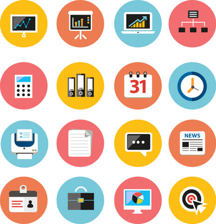 flat icons collection business office and marketing のイラスト素材