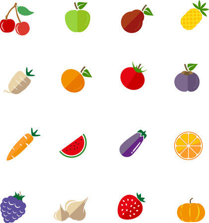 Fruits and Vegetables flat Icon のイラスト素材