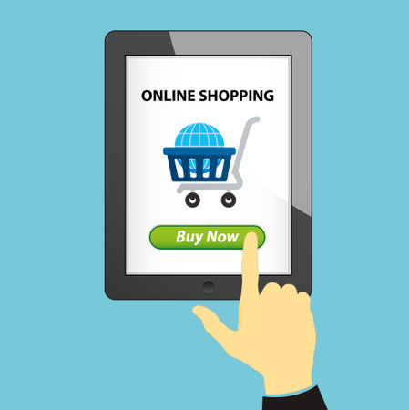 E-Commerce concept makes a purchase through online shopping のイラスト素材