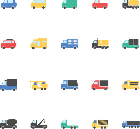 Transport flat icons,Truck icons,Commercial van icons .Vector illustrationのイラスト素材