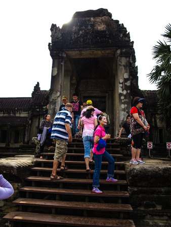 Cambodia Angkor Wat Khmer Asia tourist attraction pathway archaeologicalsite traveler people sky lawn Castle Rockのeditorial素材
