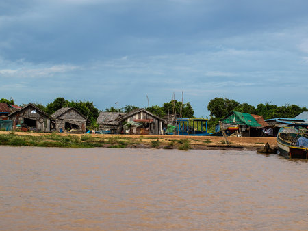 Cambodia Khmer Asia tourist attraction sky water port river travel house coast bank people Habitat 6の写真素材