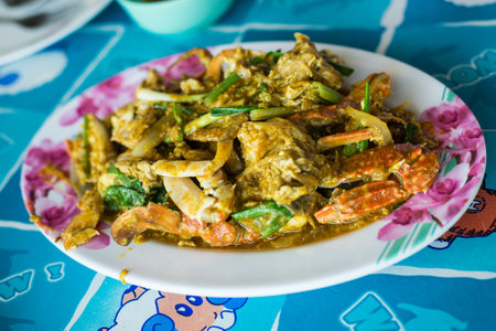 Fried crab with curry powderの写真素材