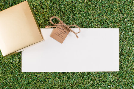The white letter and a gift box and wording, thanks you