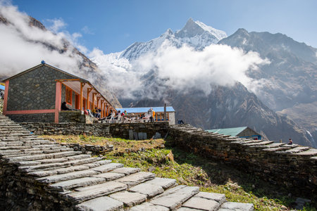View on the way to Annapurna base camp at Himalaya Nepal, HDRの写真素材