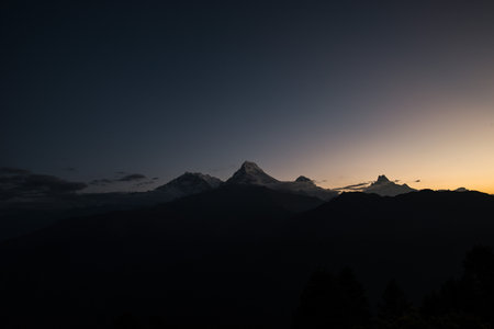View from Poon Hill,  Annapurna mountain range with sunriseの写真素材