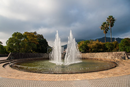 Fountain in a parkの写真素材