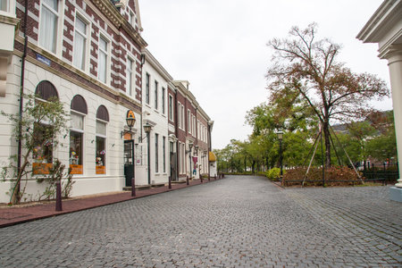 Dutch style building and streetの写真素材