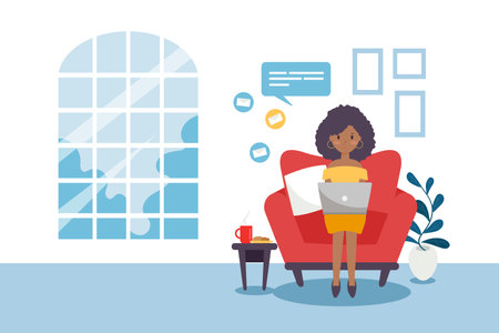 Working from home concept in flat design styleのイラスト素材