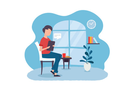 Working from home concept in flat design styleのイラスト素材