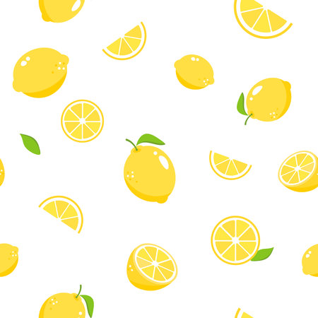 Seamless background with lemons on whiteのイラスト素材