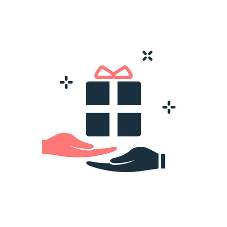 Hands giving and recieving a gift box vectorのイラスト素材