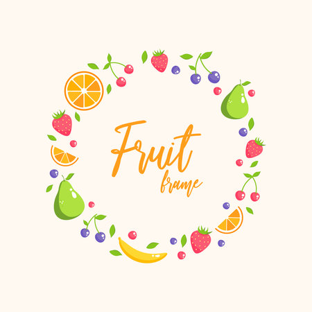 Illustration of fruit frame for summerのイラスト素材